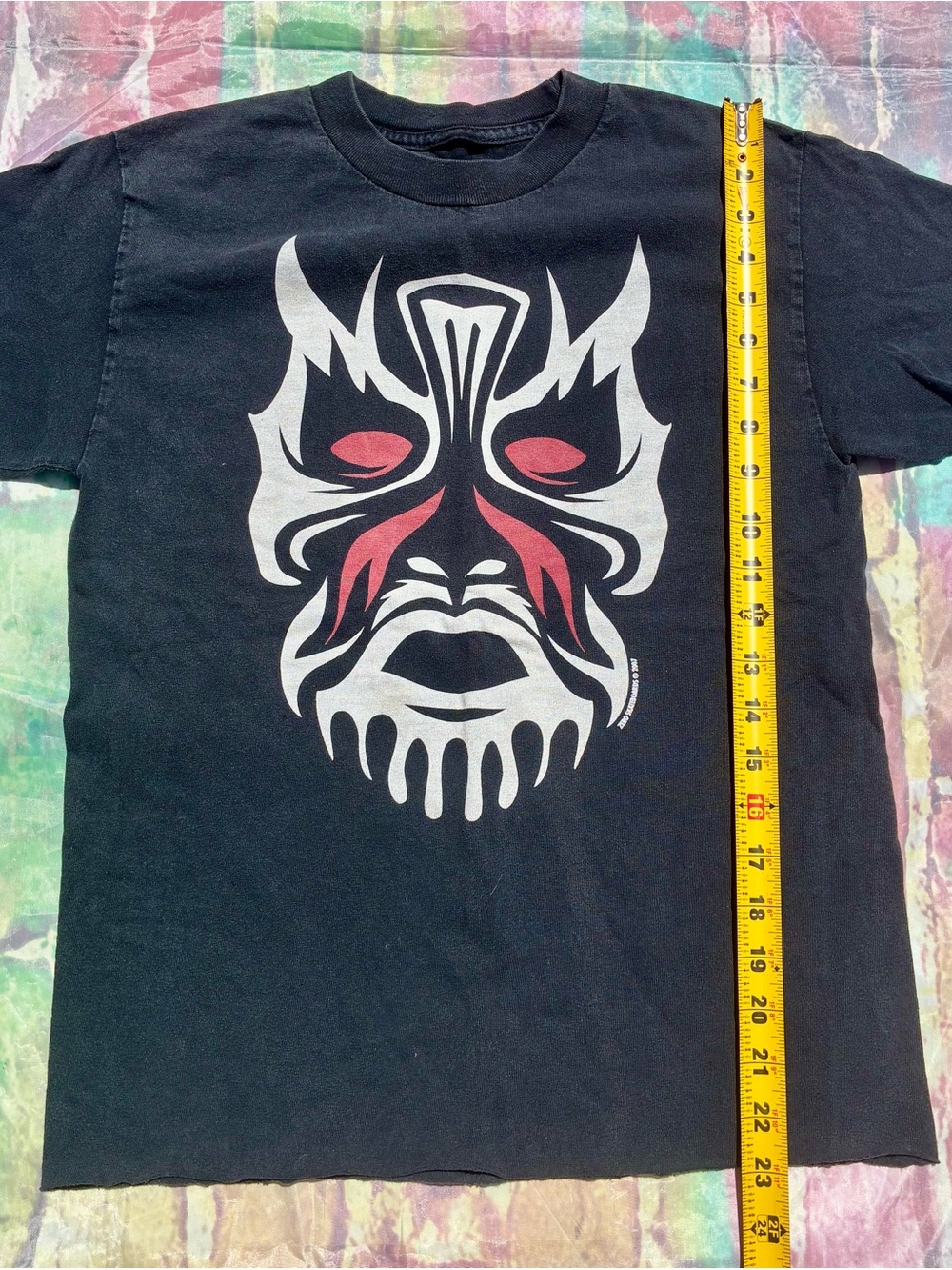 Skateboarding skater vintage Black Graphic Mask Face Tee with Red & White Design